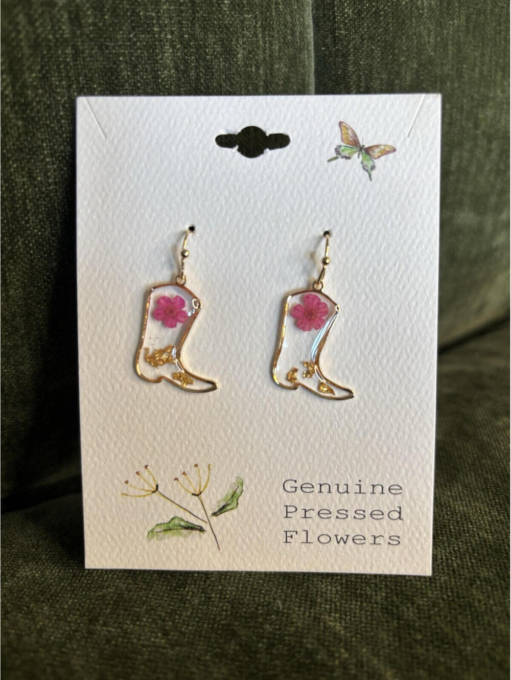 Zad Earrings Cowboy Boot Gold Botanical Dried Flower Acrylic Earrings Western